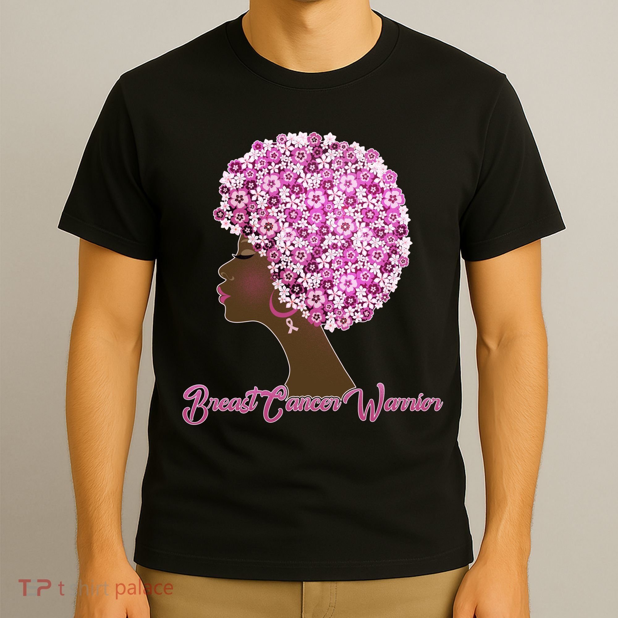 Breast Cancer Warrior Flower Afro T-Shirt