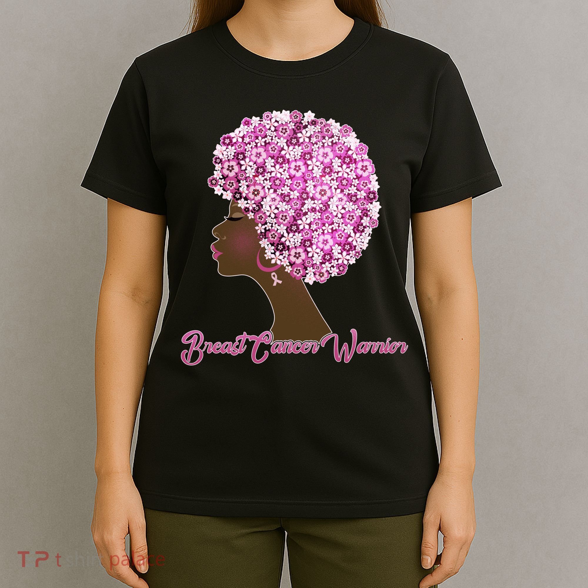 Breast Cancer Warrior Flower Afro T-Shirt
