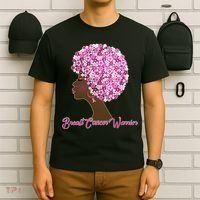 Breast Cancer Warrior Flower Afro T-Shirt thumb 6
