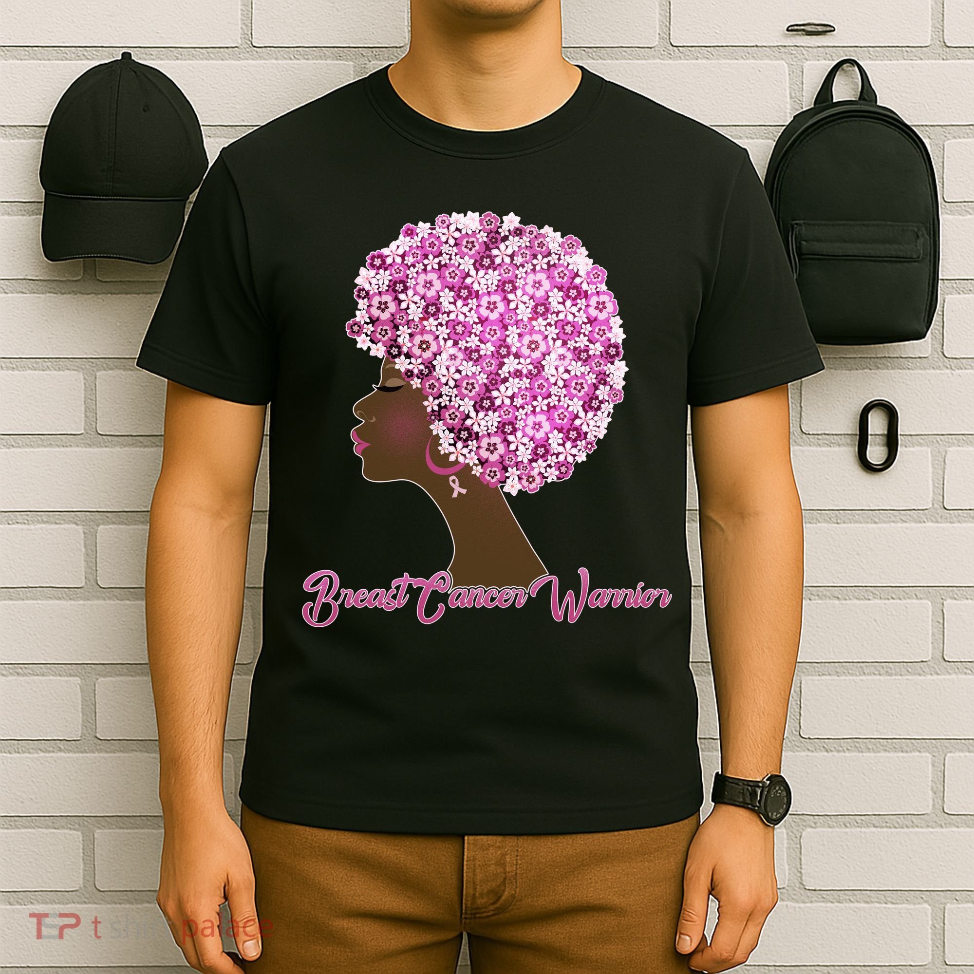 Breast Cancer Warrior Flower Afro T-Shirt