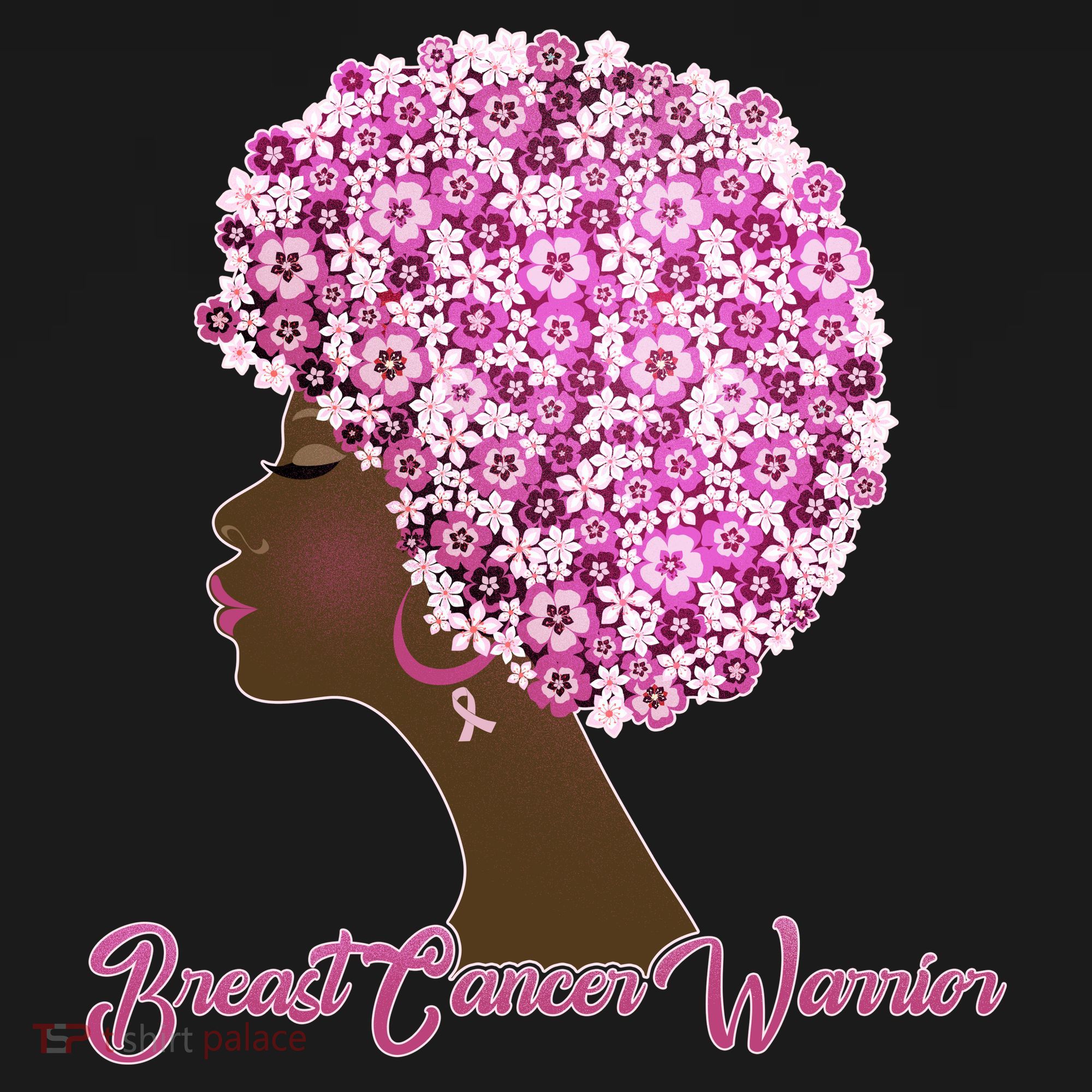 Breast Cancer Warrior Flower Afro T-Shirt
