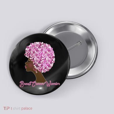 Breast Cancer Warrior Flower Afro Button