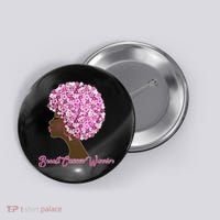 Breast Cancer Warrior Flower Afro Button thumb 0