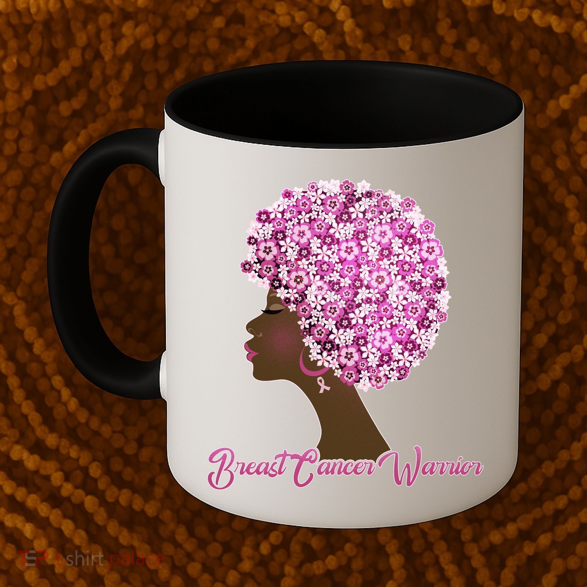 Breast Cancer Warrior Flower Afro Coffee Mug