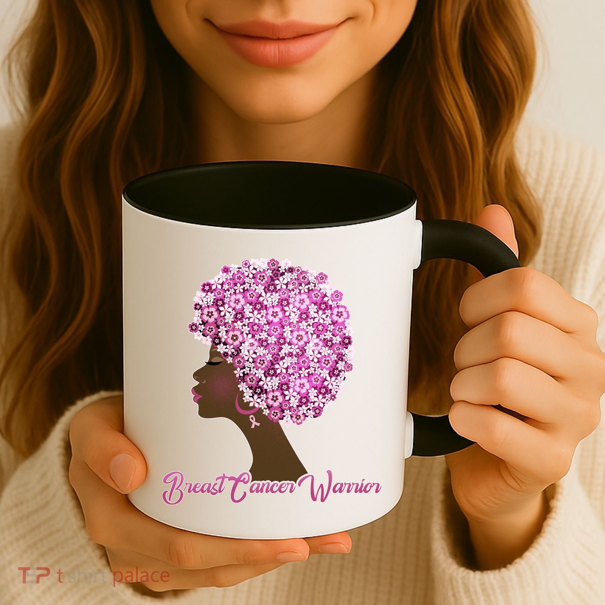 Breast Cancer Warrior Flower Afro Coffee Mug