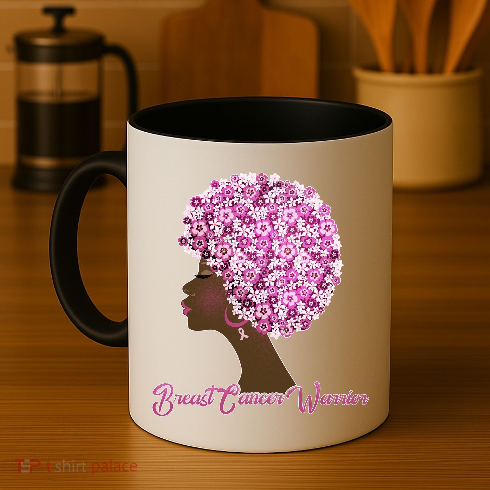 Breast Cancer Warrior Flower Afro Coffee Mug