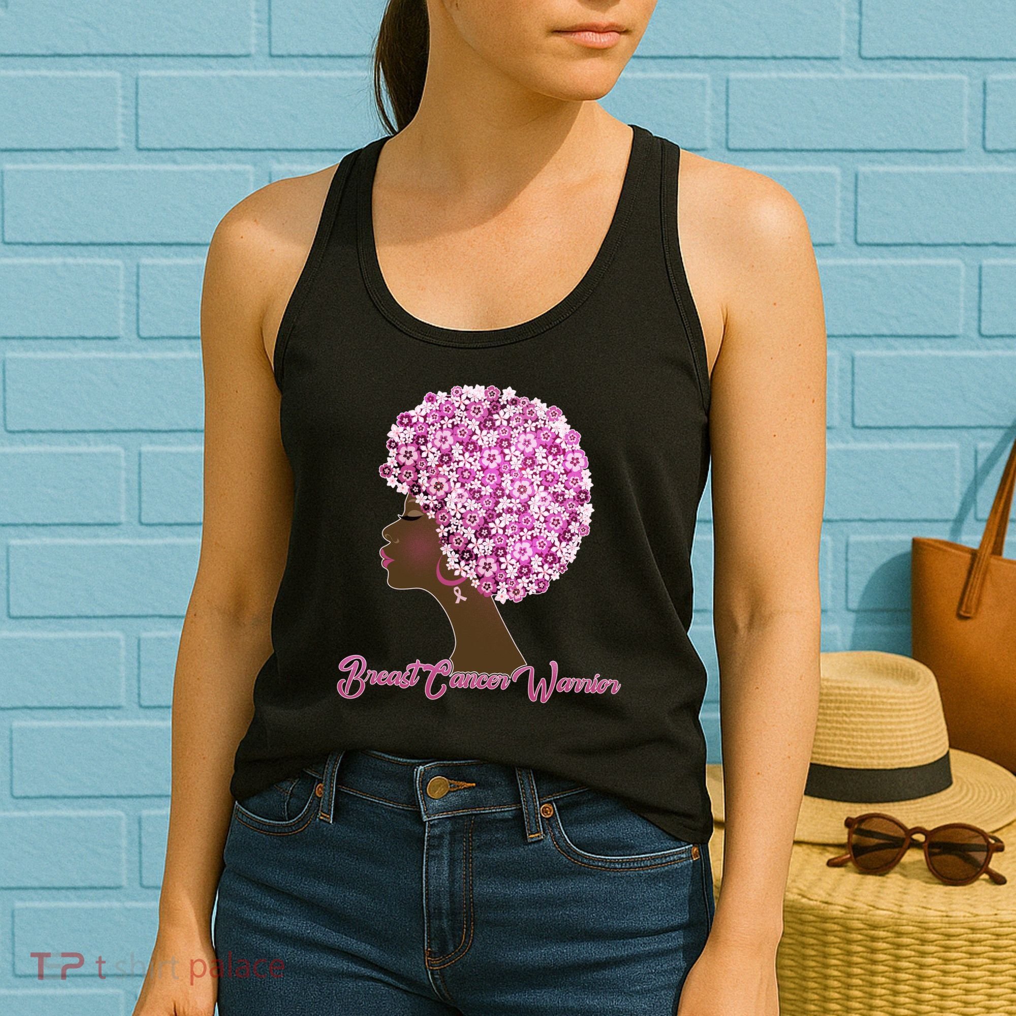 Breast Cancer Warrior Flower Afro Women's Tank Top