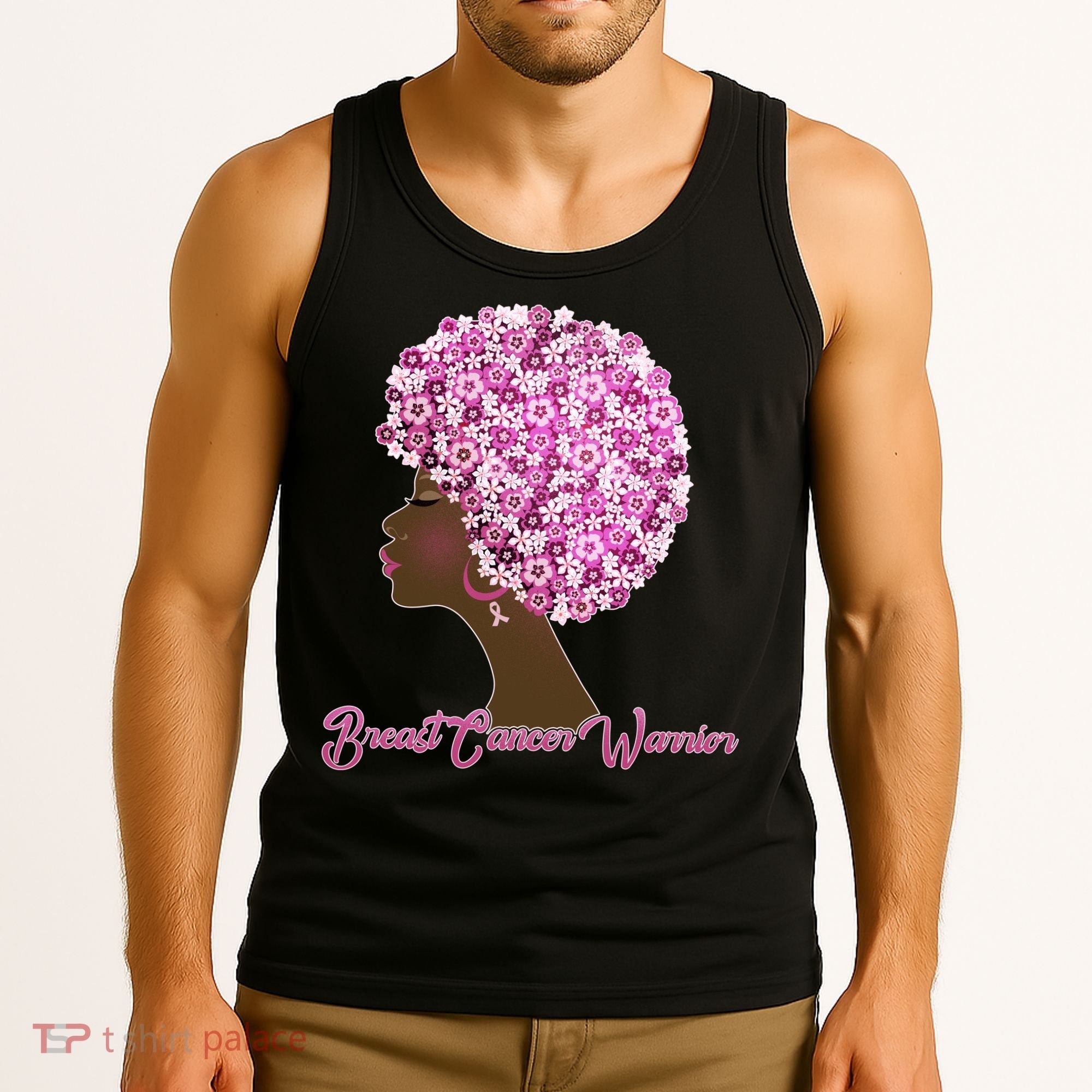 Breast Cancer Warrior Flower Afro Tank Top