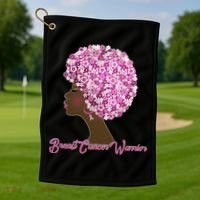 Breast Cancer Warrior Flower Afro Golf Towel thumb 1