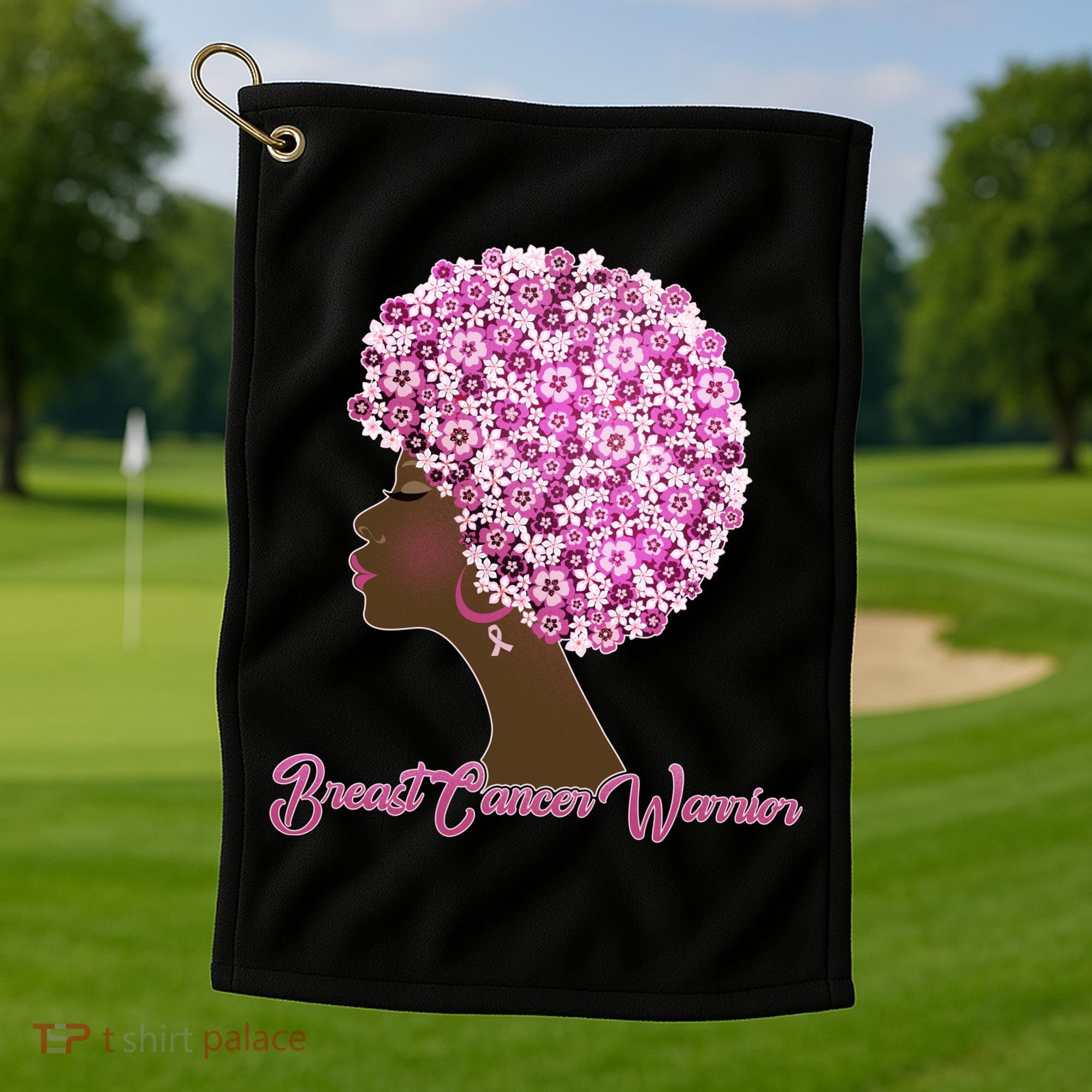 Breast Cancer Warrior Flower Afro Golf Towel