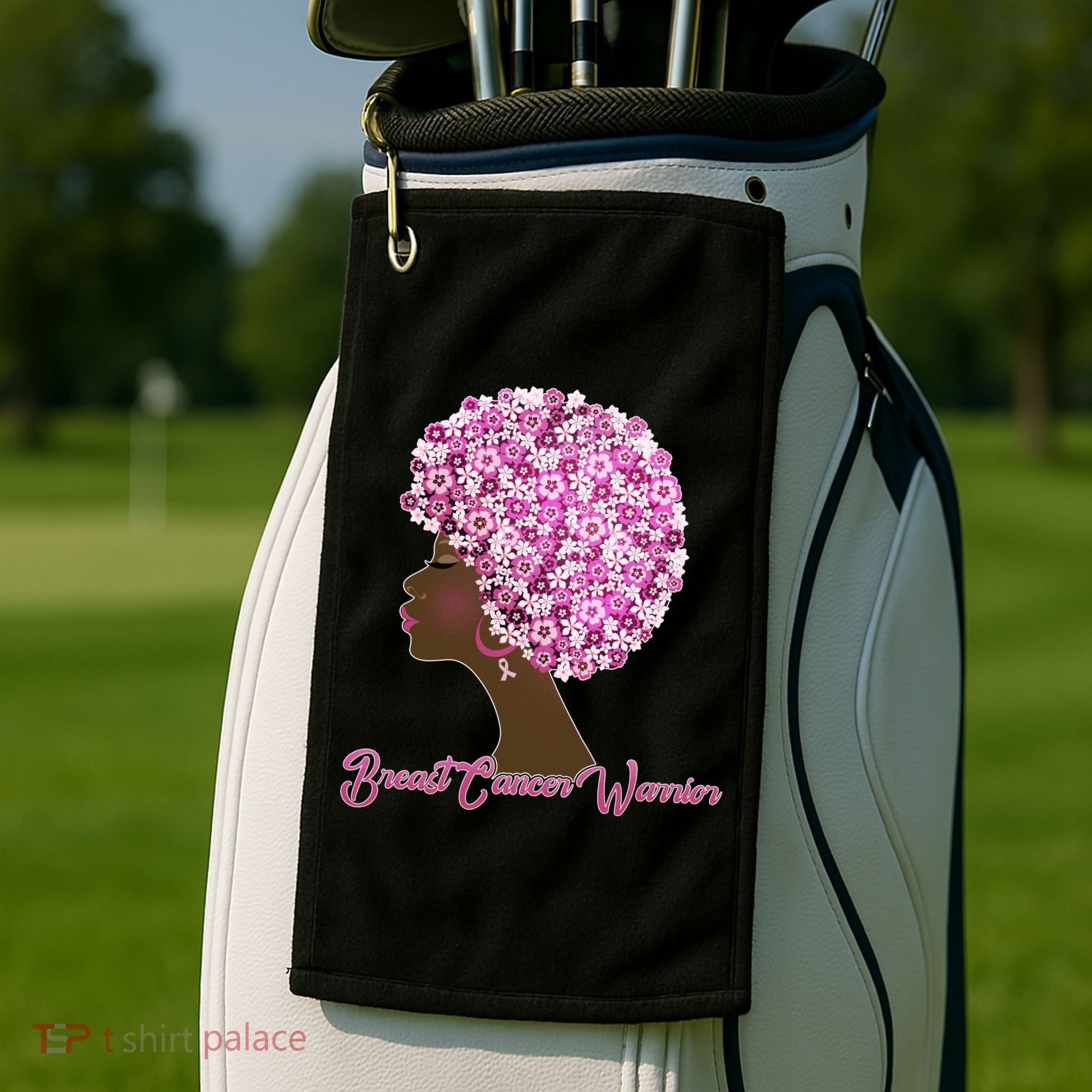 Breast Cancer Warrior Flower Afro Golf Towel