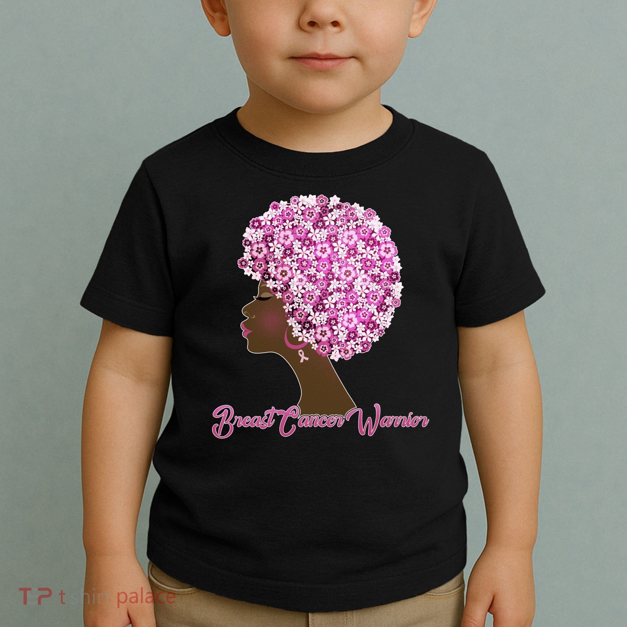 Breast Cancer Warrior Flower Afro Toddler T-Shirt