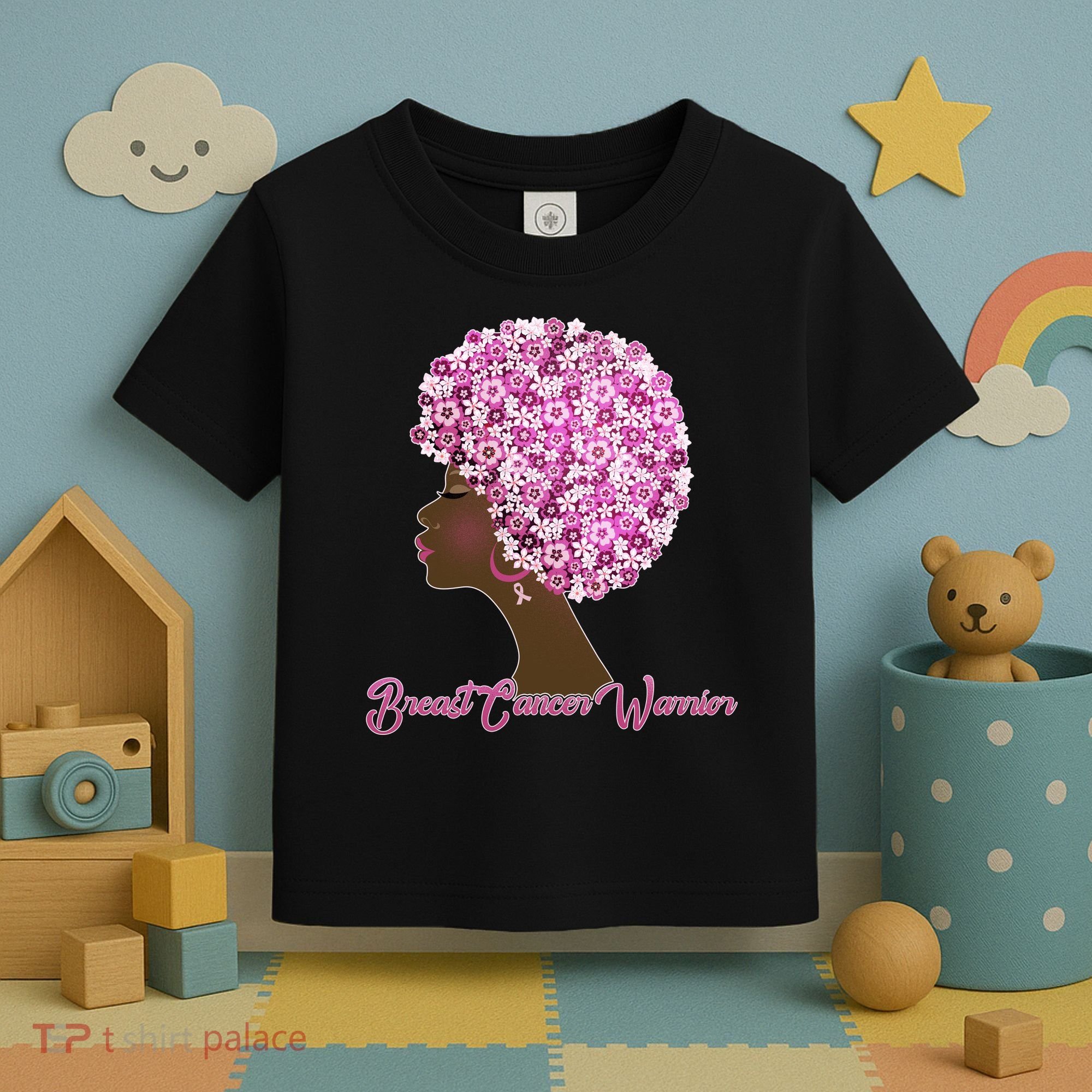 Breast Cancer Warrior Flower Afro Toddler T-Shirt