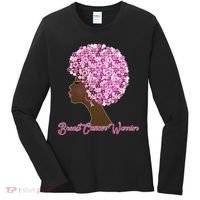 Breast Cancer Warrior Flower Afro Women's Long Sleeve Shirt thumb 0