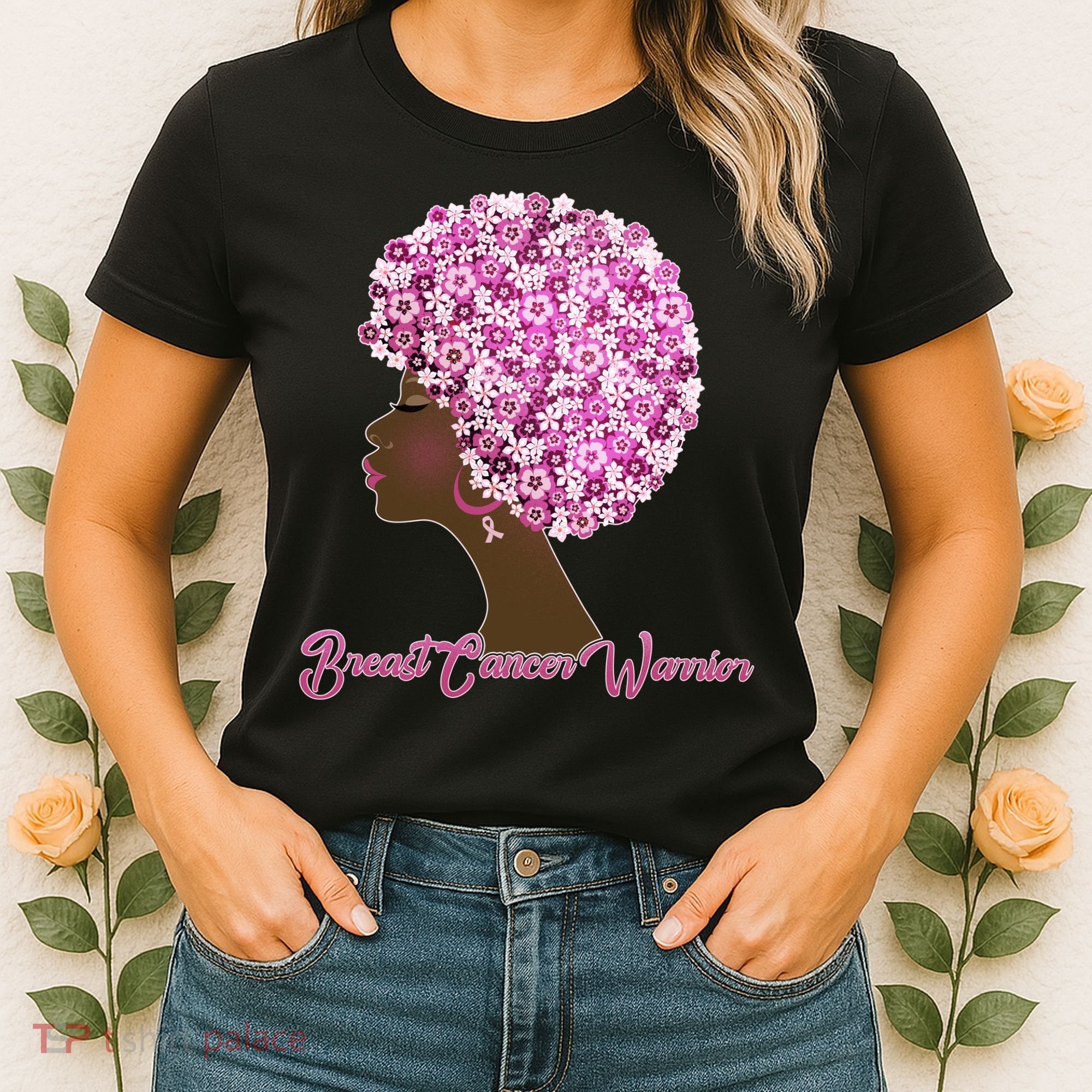 Breast Cancer Warrior Flower Afro Women's T-Shirt