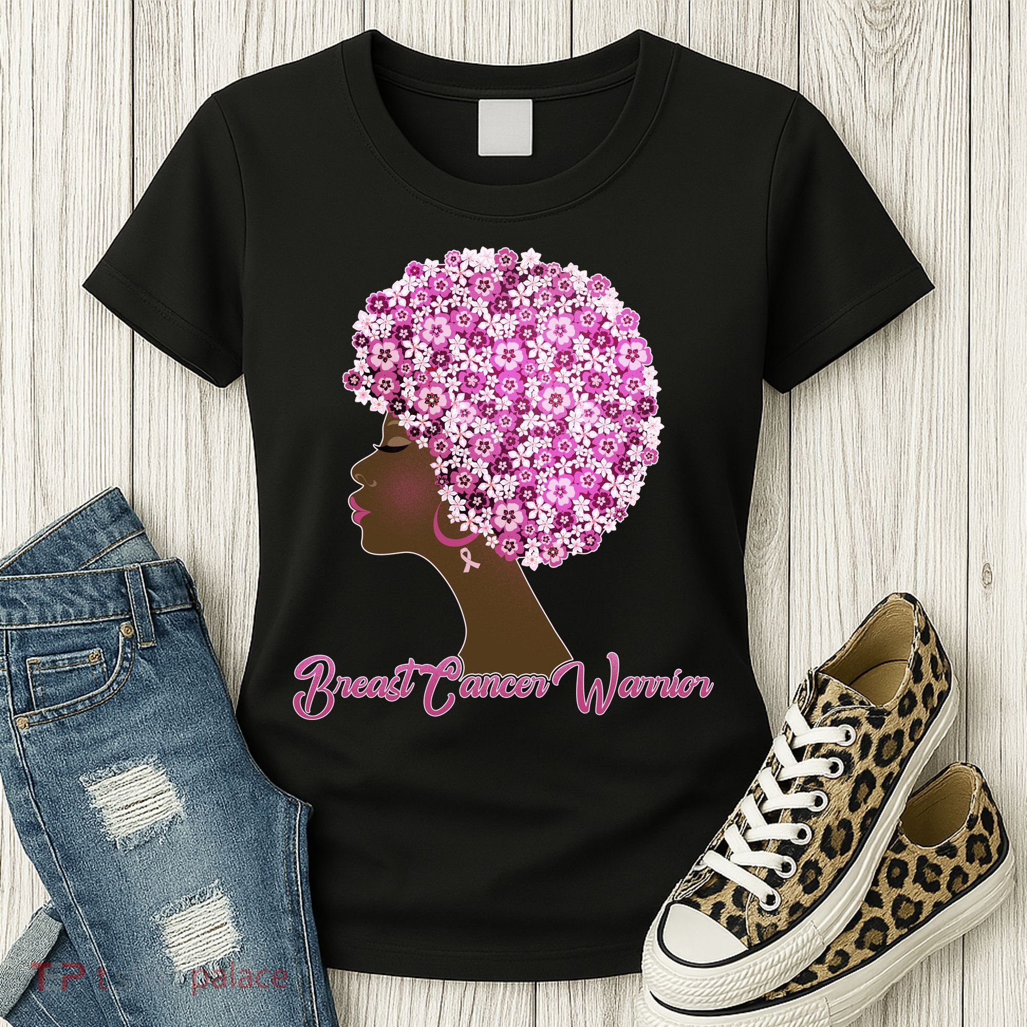 Breast Cancer Warrior Flower Afro Women's T-Shirt