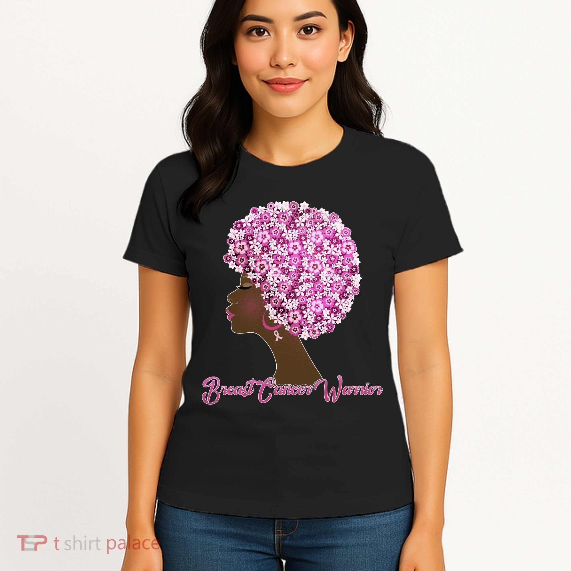 Breast Cancer Warrior Flower Afro Women's T-Shirt