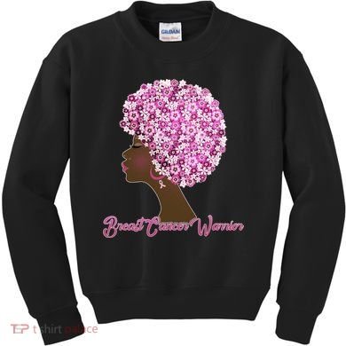 Breast Cancer Warrior Flower Afro Kids Sweatshirt