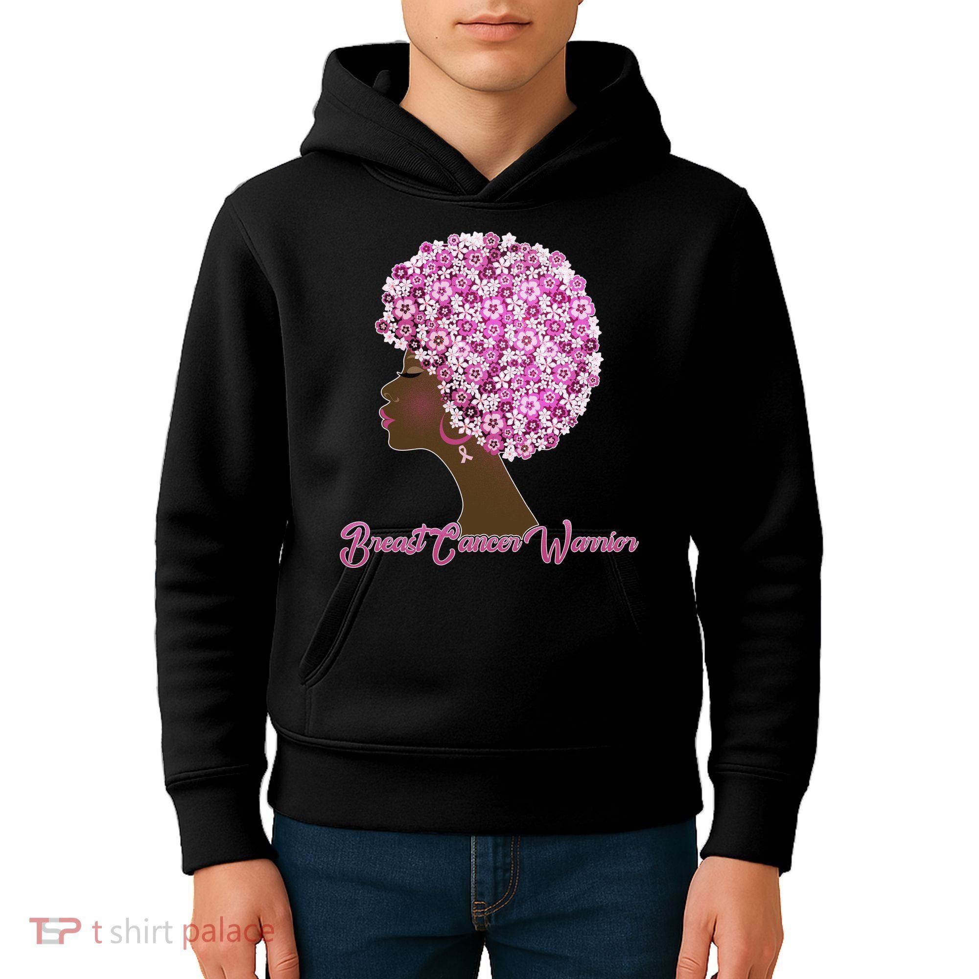 Breast Cancer Warrior Flower Afro Kids Hoodie