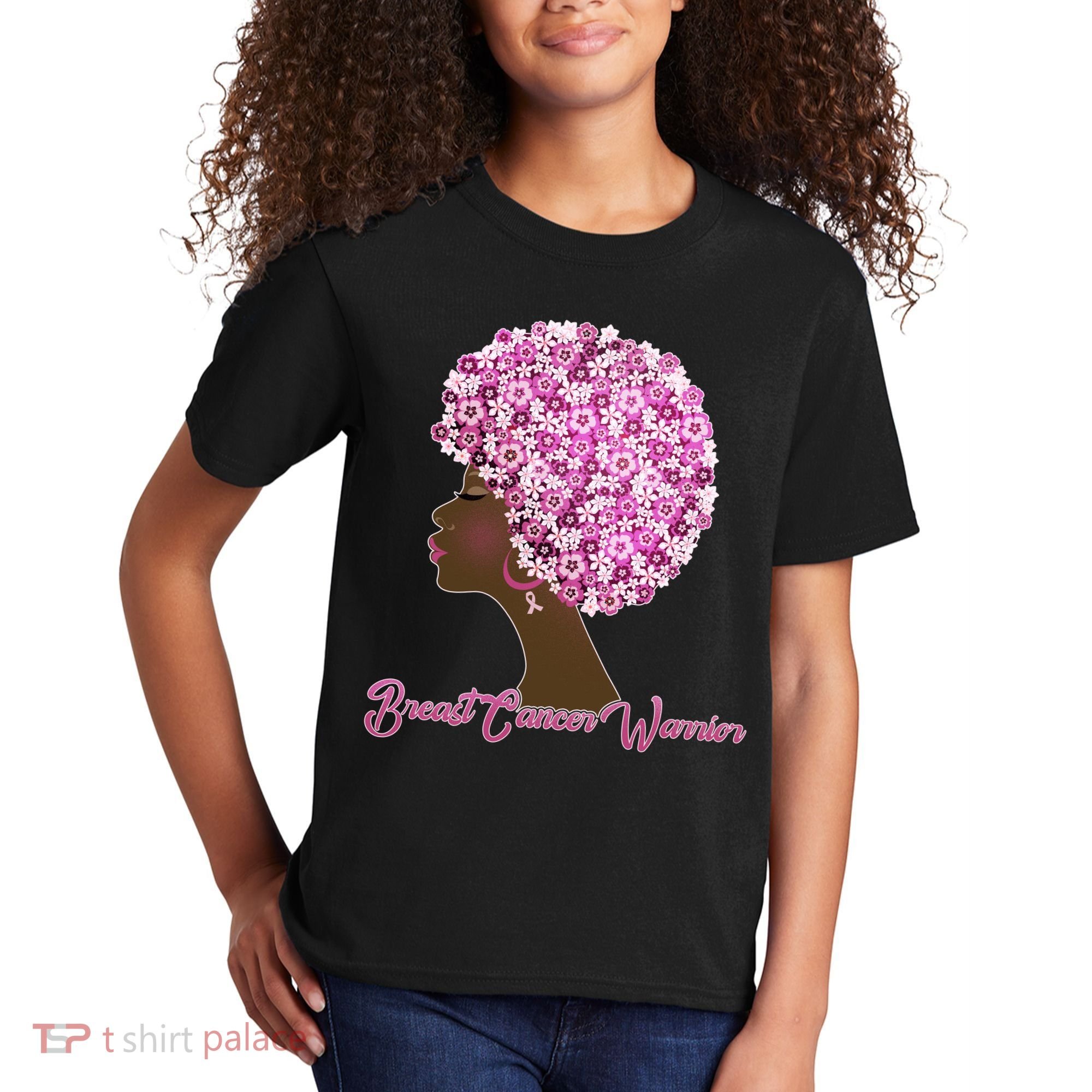 Breast Cancer Warrior Flower Afro Kids T-Shirt