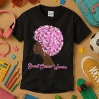Breast Cancer Warrior Flower Afro Kids T-Shirt thumb 3