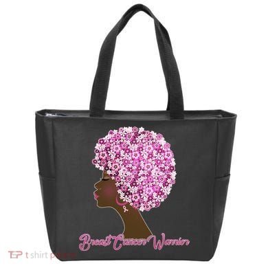 Breast Cancer Warrior Flower Afro Tote Bag