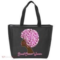 Breast Cancer Warrior Flower Afro Tote Bag thumb 0