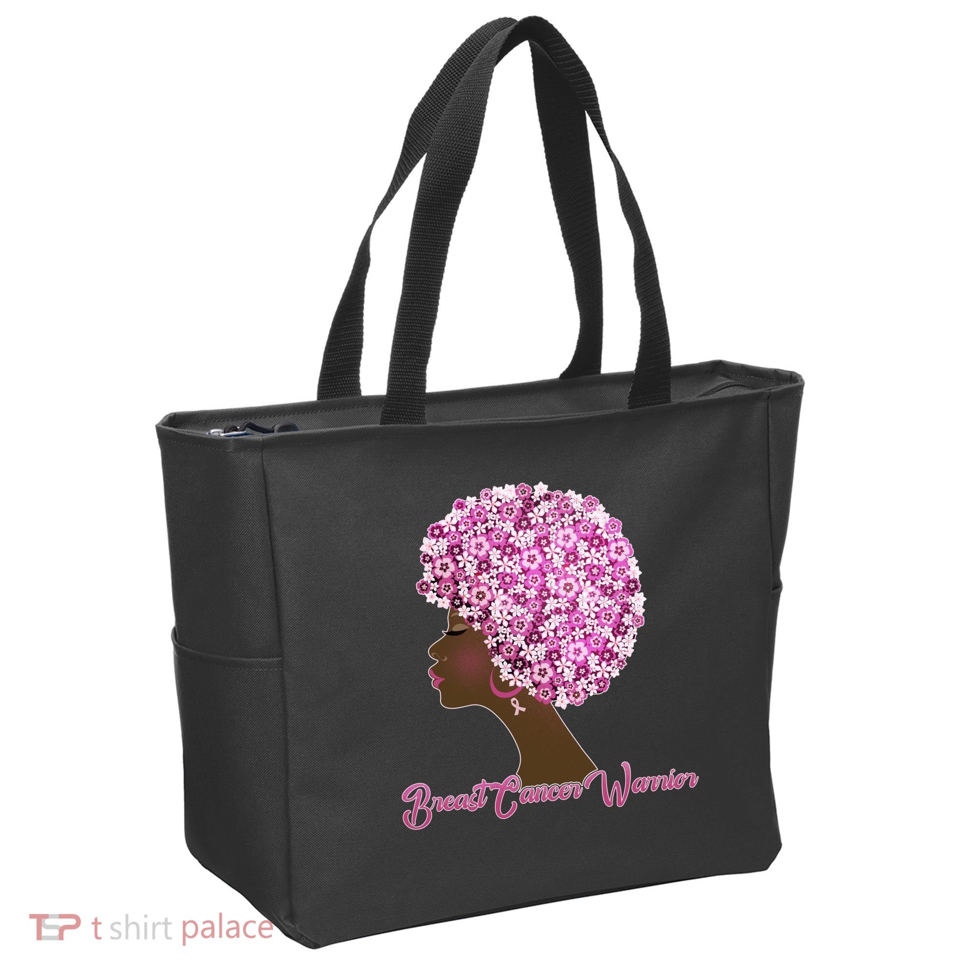 Breast Cancer Warrior Flower Afro Tote Bag