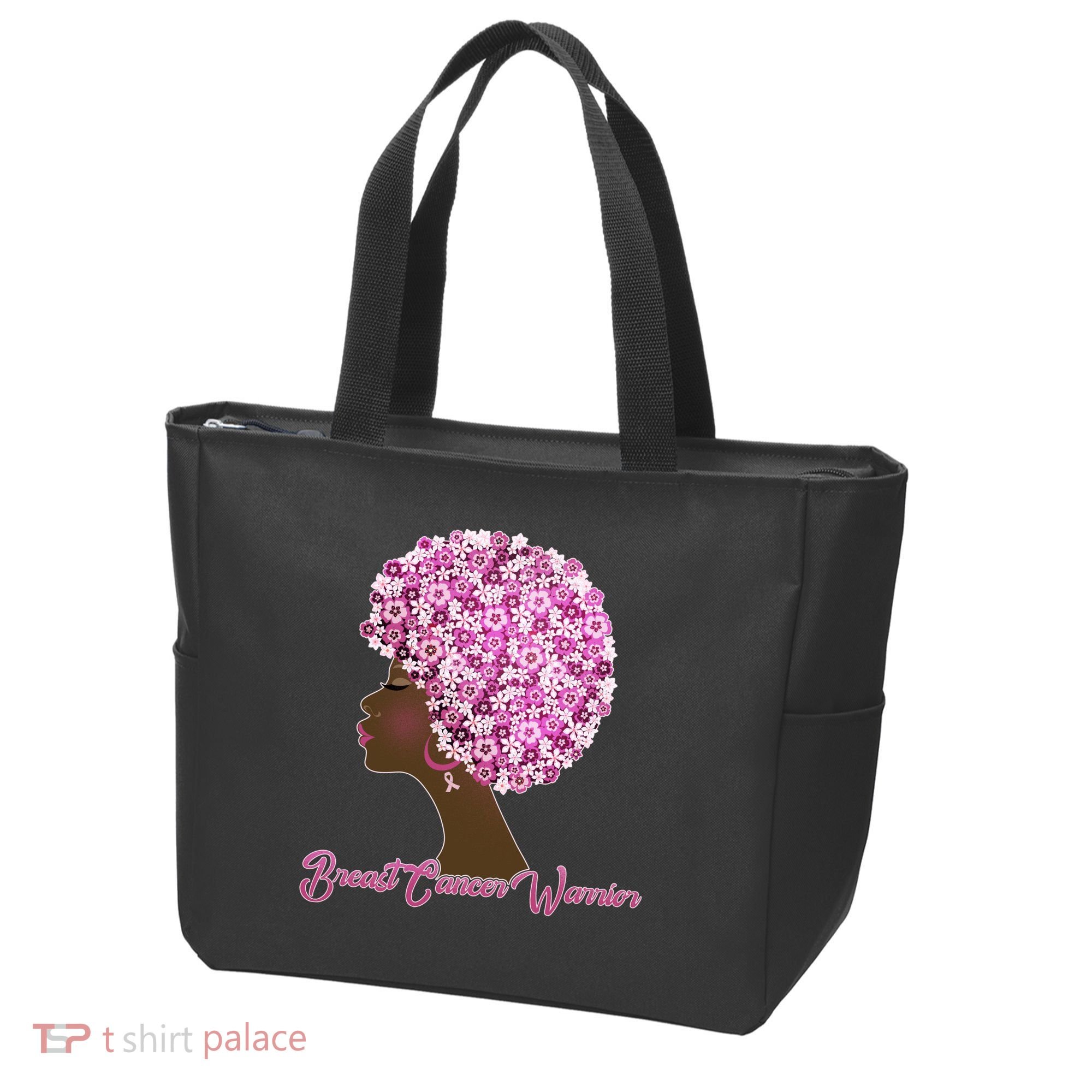 Breast Cancer Warrior Flower Afro Tote Bag