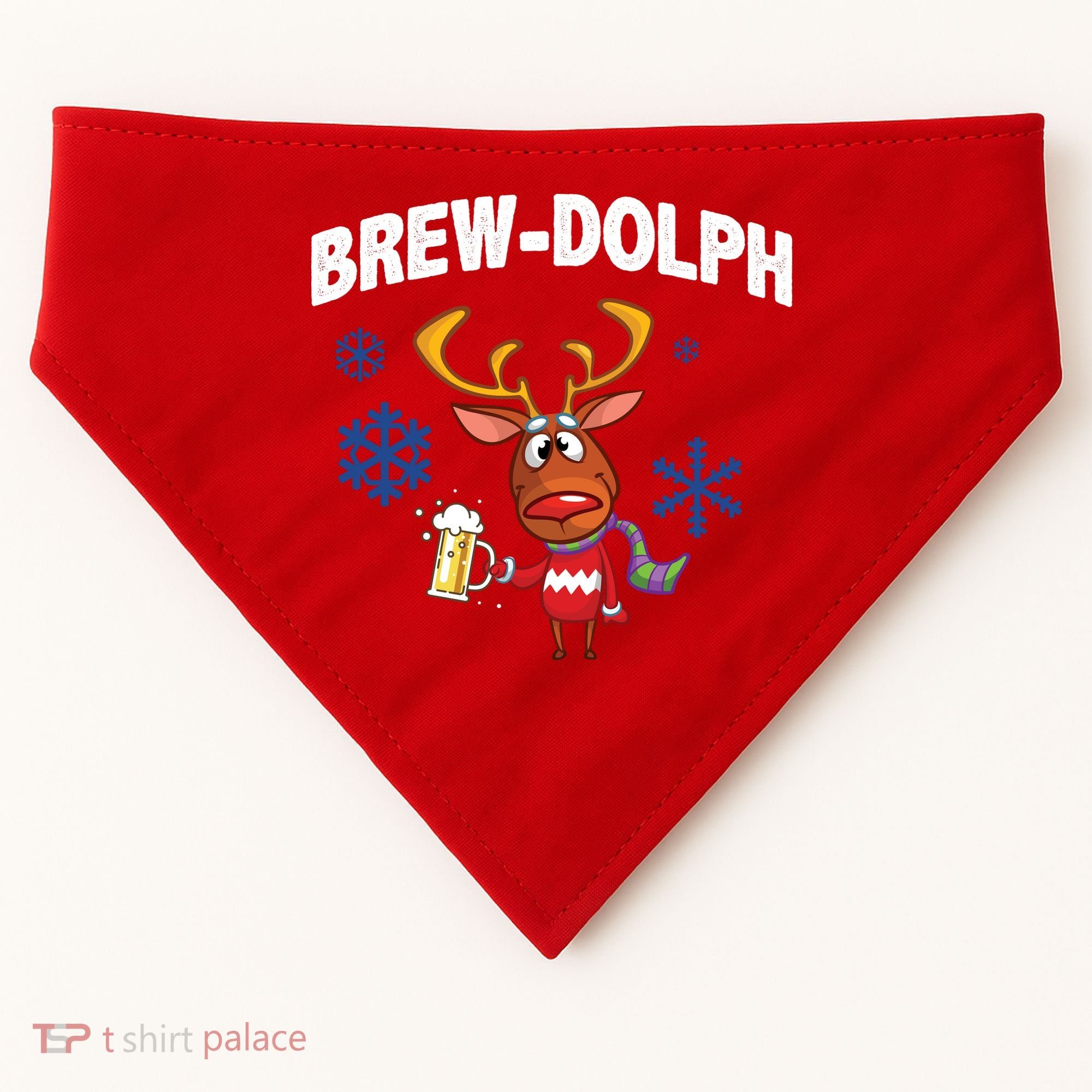 Brew-Dolph Christmas Reindeer USA-Made Doggie Bandana