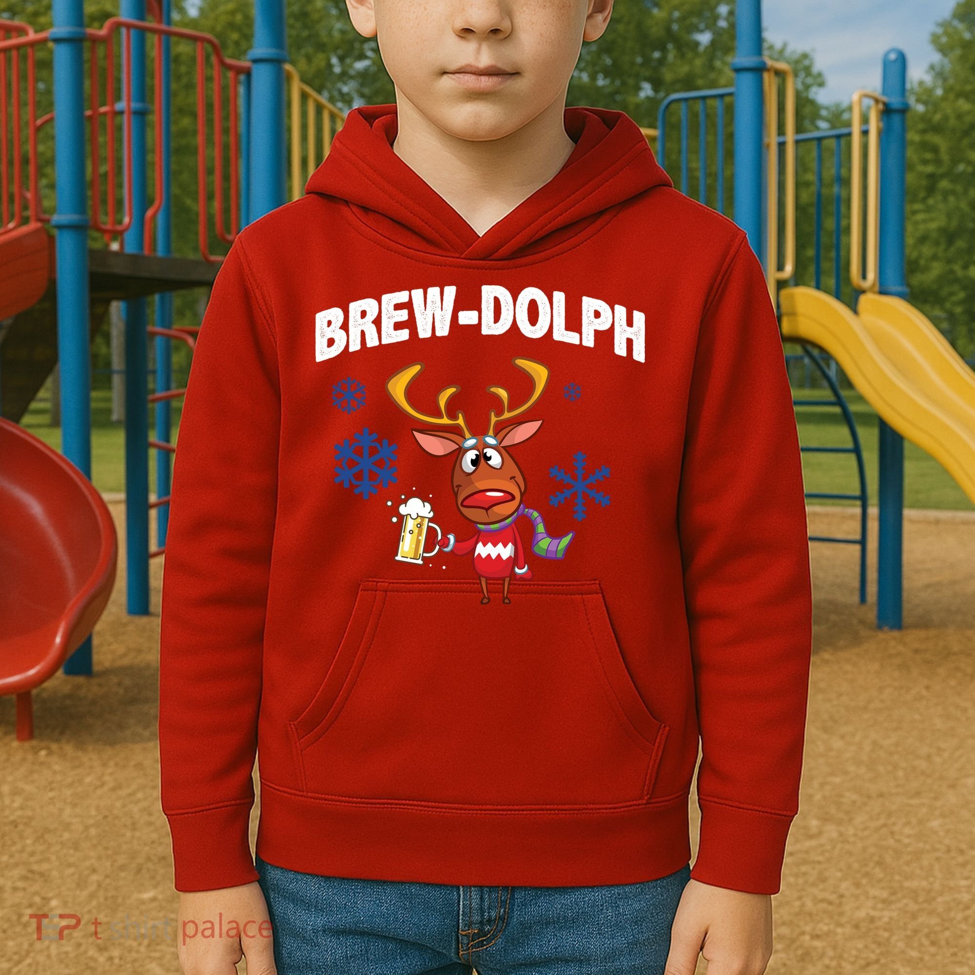 Brew-Dolph Christmas Reindeer Kids Hoodie