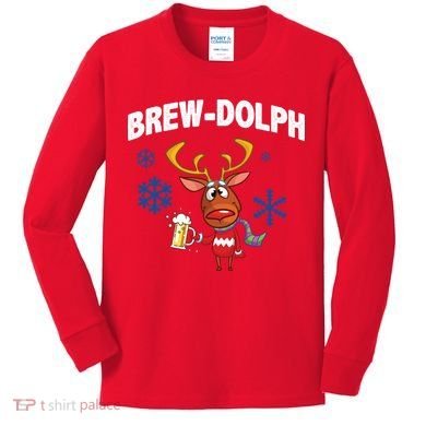 Brew-Dolph Christmas Reindeer Kids Long Sleeve Shirt