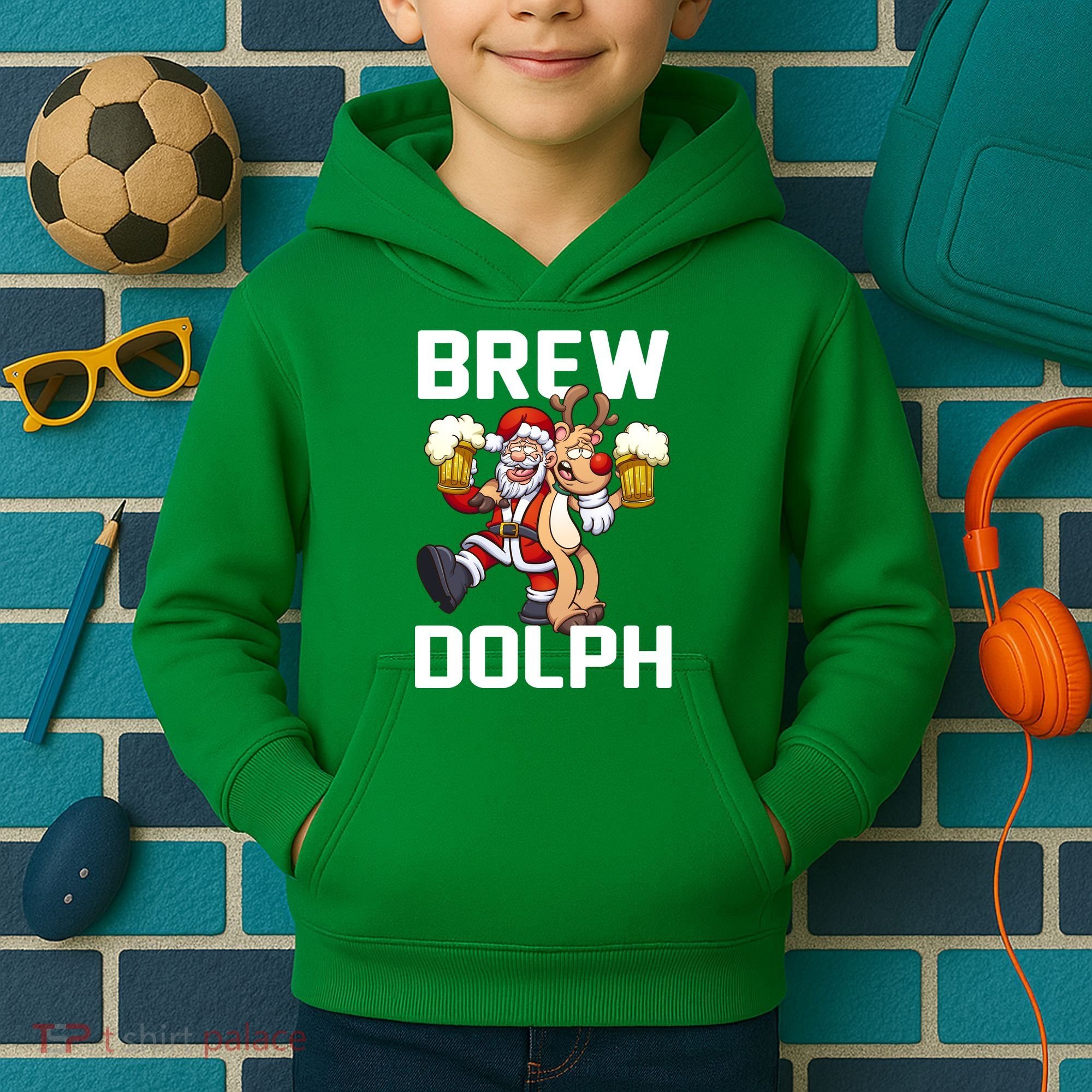 Brew Dolph Red Nose Reindeer Kids Hoodie