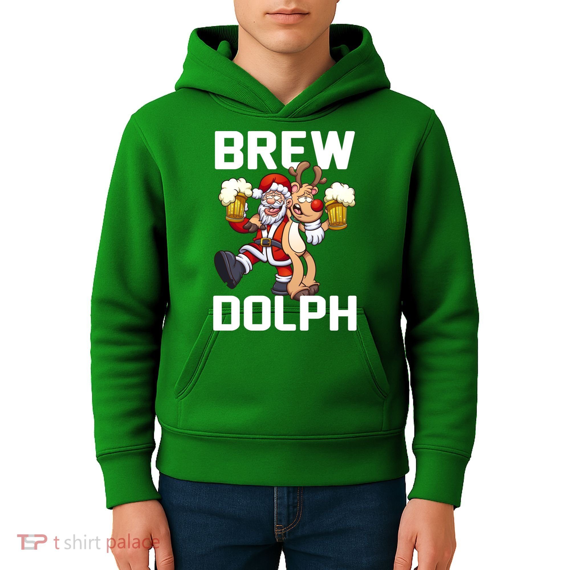 Brew Dolph Red Nose Reindeer Kids Hoodie