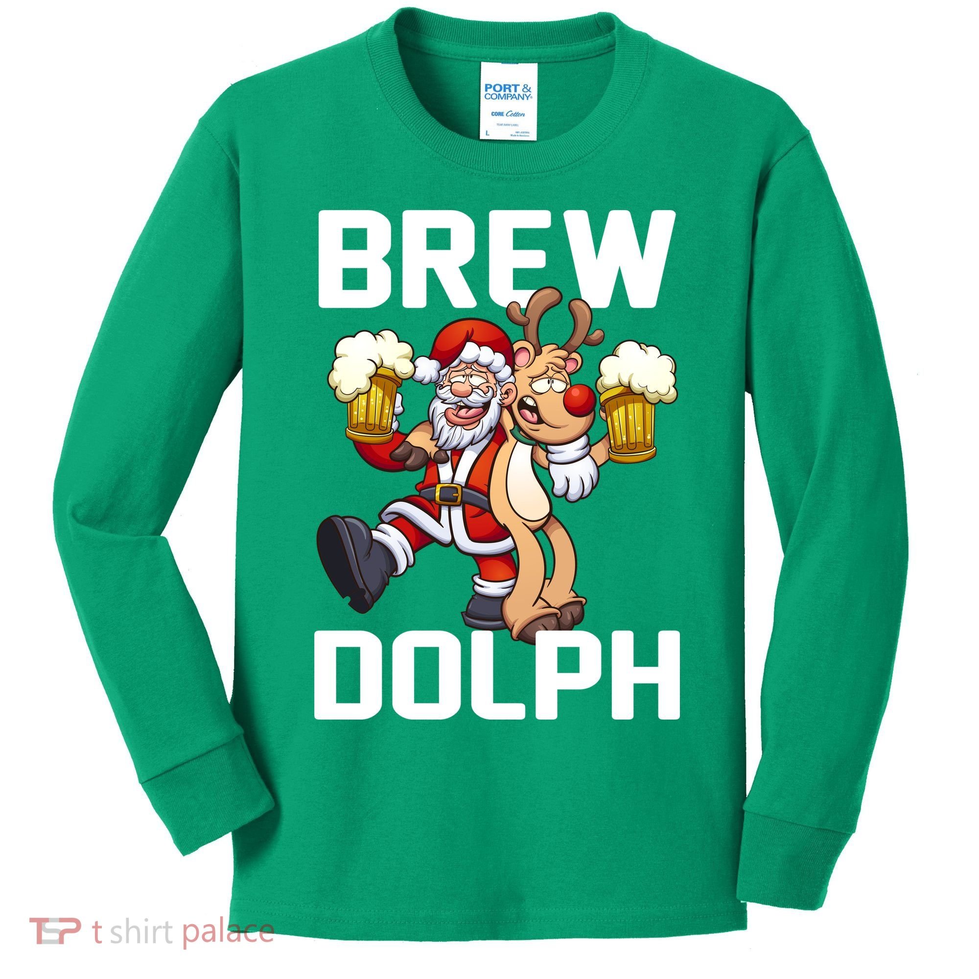 Brew Dolph Red Nose Reindeer Kids Long Sleeve Shirt