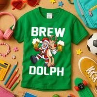 Brew Dolph Red Nose Reindeer Kids T-Shirt thumb 3