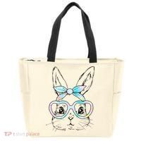 Bunny Rabbit Face Glasses Girl Happy Easter Day Tote Bag thumb 0