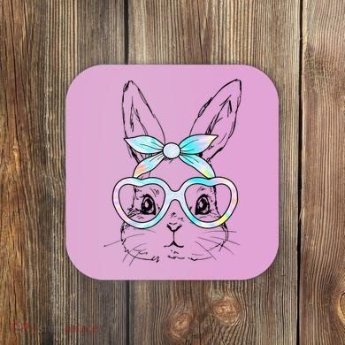 Bunny Rabbit Face Glasses Girl Happy Easter Day Coaster