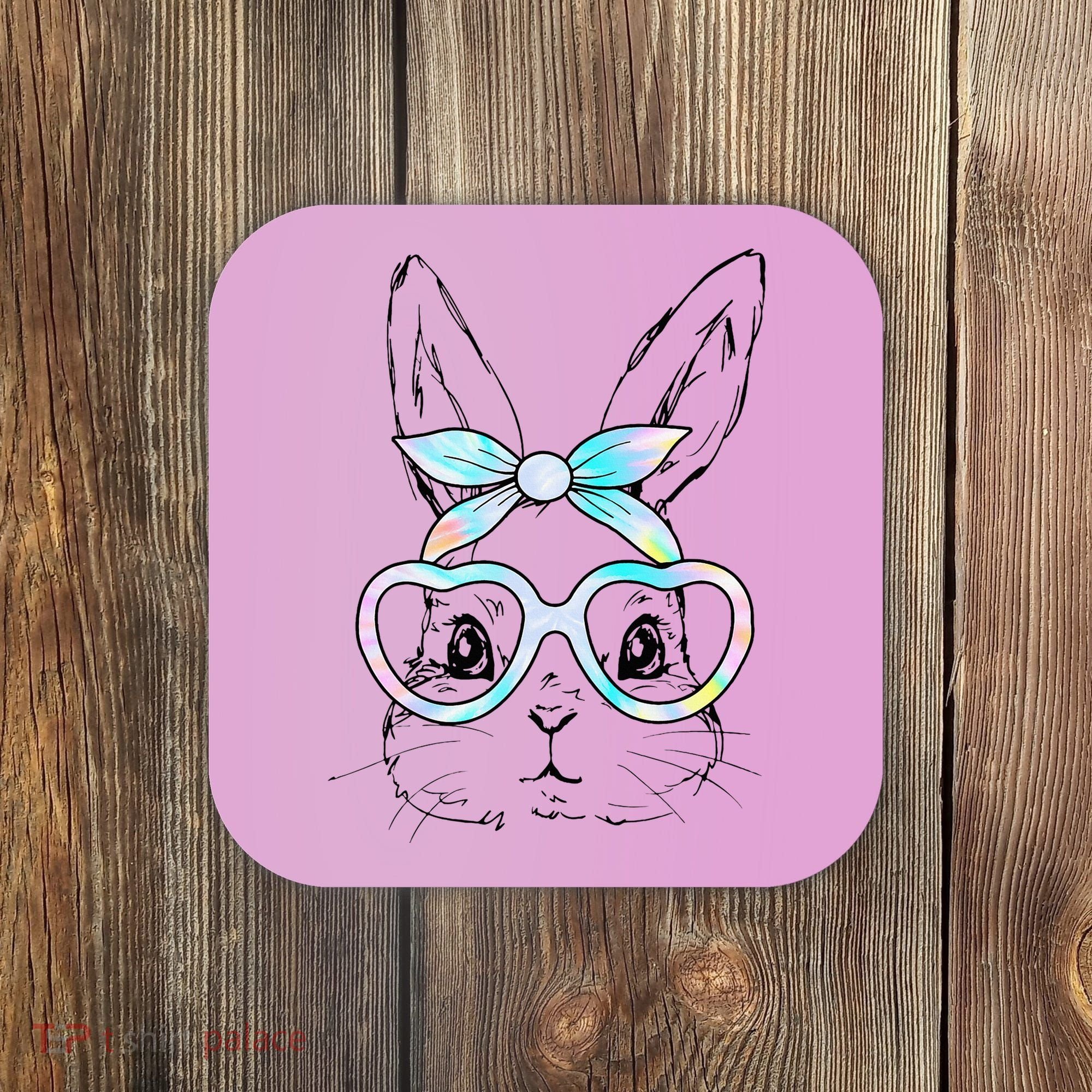 Bunny Rabbit Face Glasses Girl Happy Easter Day Coaster