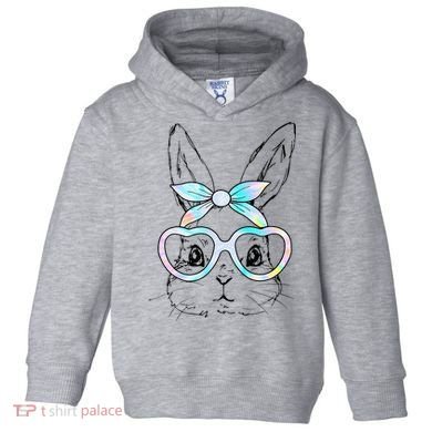 Bunny Rabbit Face Glasses Girl Happy Easter Day Toddler Hoodie