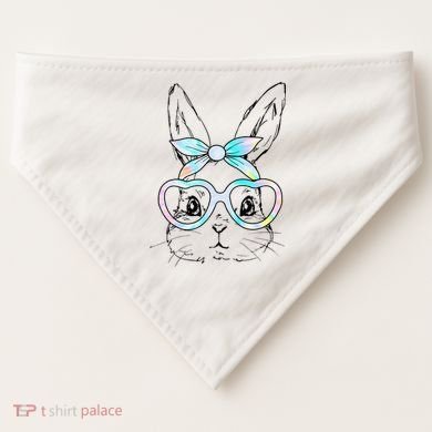 Bunny Rabbit Face Glasses Girl Happy Easter Day USA-Made Doggie Bandana