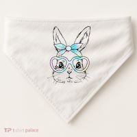 Bunny Rabbit Face Glasses Girl Happy Easter Day USA-Made Doggie Bandana thumb 0