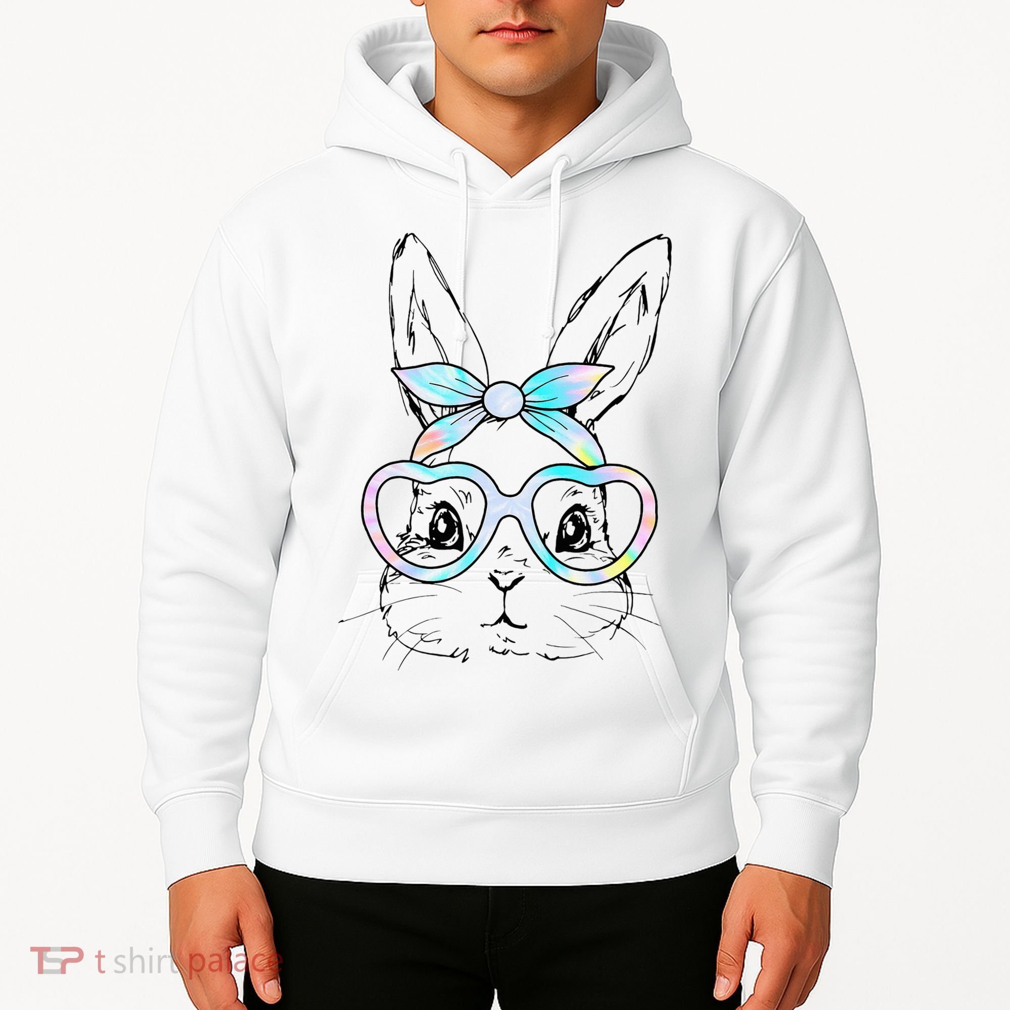 Bunny Rabbit Face Glasses Girl Happy Easter Day Hoodie
