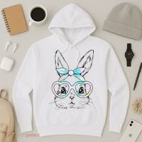 Bunny Rabbit Face Glasses Girl Happy Easter Day Hoodie thumb 3
