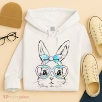 Bunny Rabbit Face Glasses Girl Happy Easter Day Hoodie thumb 4
