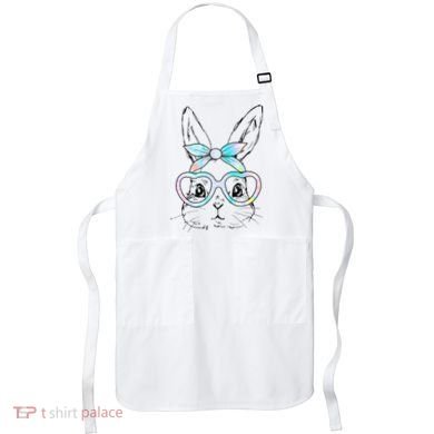 Bunny Rabbit Face Glasses Girl Happy Easter Day Apron