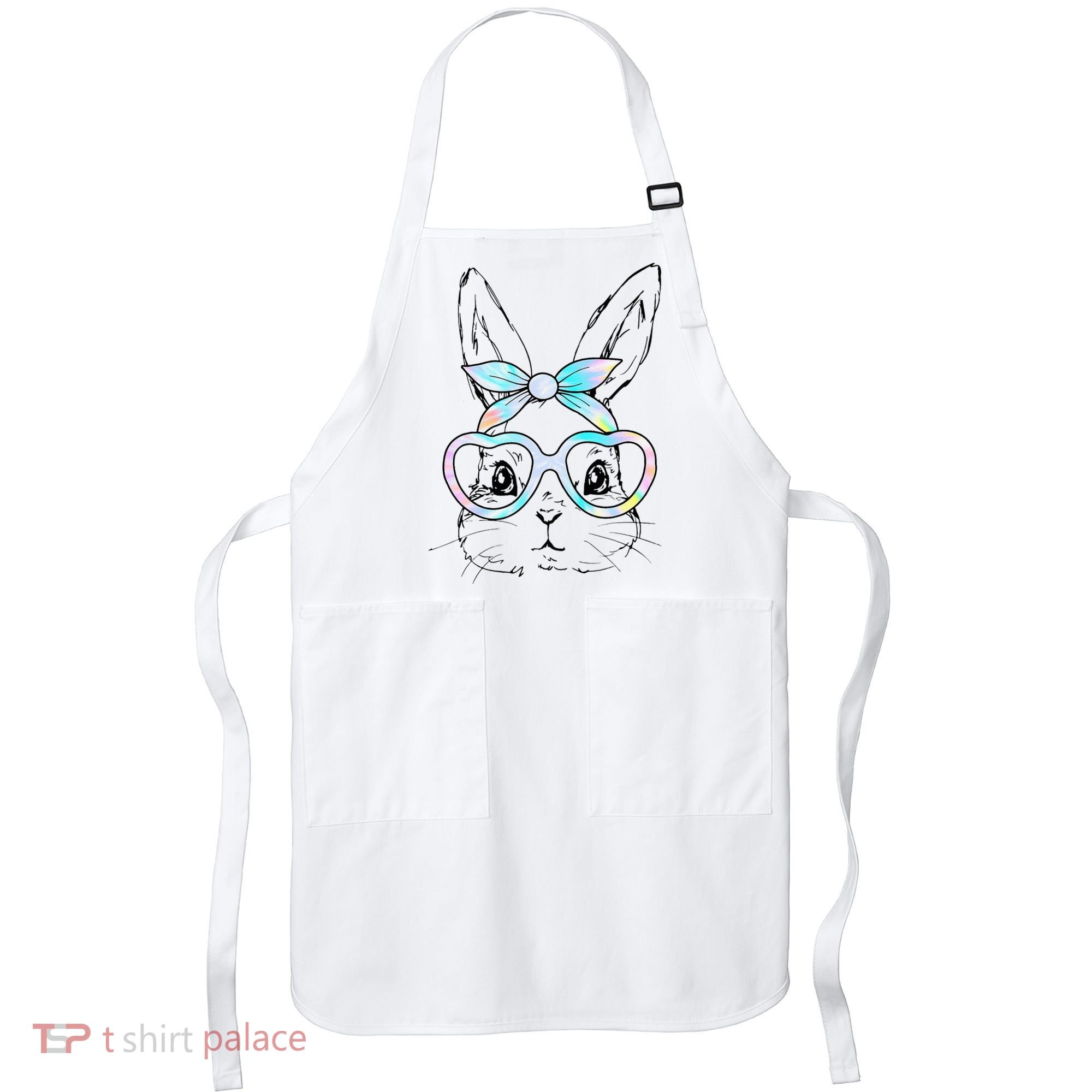 Bunny Rabbit Face Glasses Girl Happy Easter Day Apron