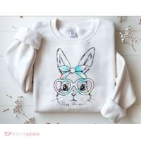 Bunny Rabbit Face Glasses Girl Happy Easter Day Sweatshirt thumb 2