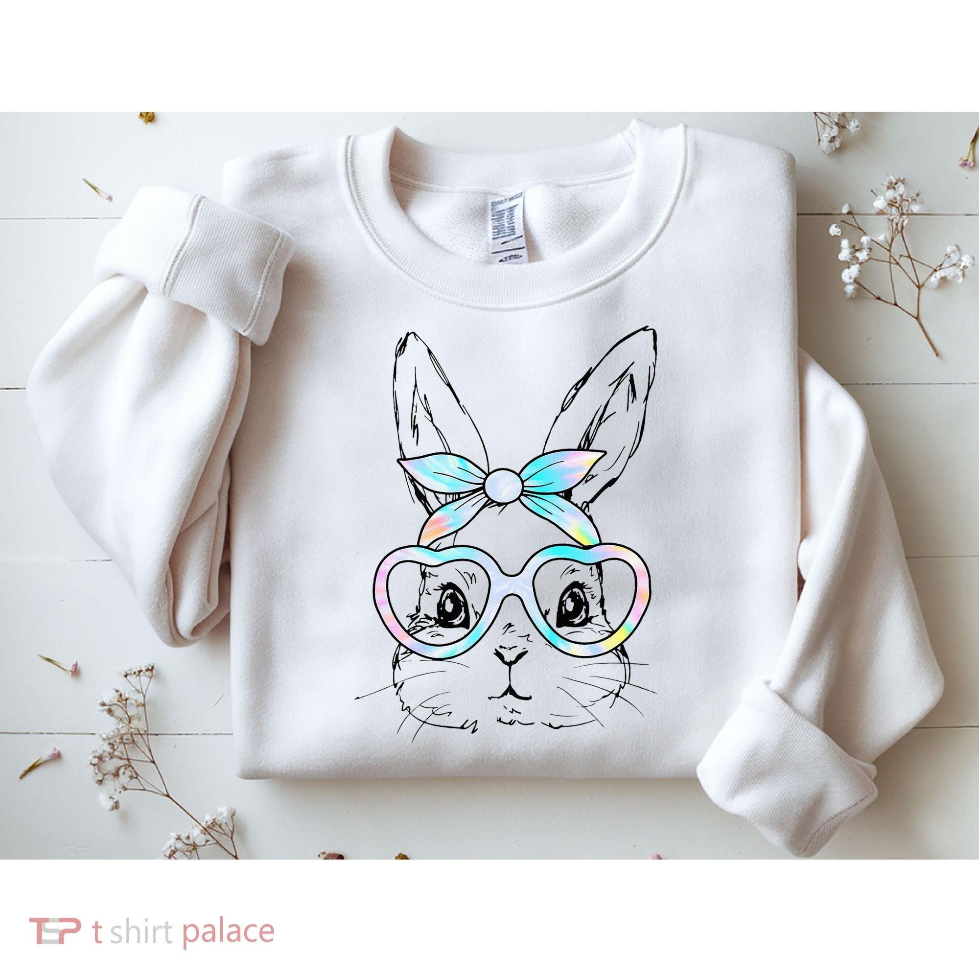 Bunny Rabbit Face Glasses Girl Happy Easter Day Sweatshirt