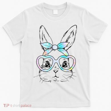 Bunny Rabbit Face Glasses Girl Happy Easter Day T-Shirt